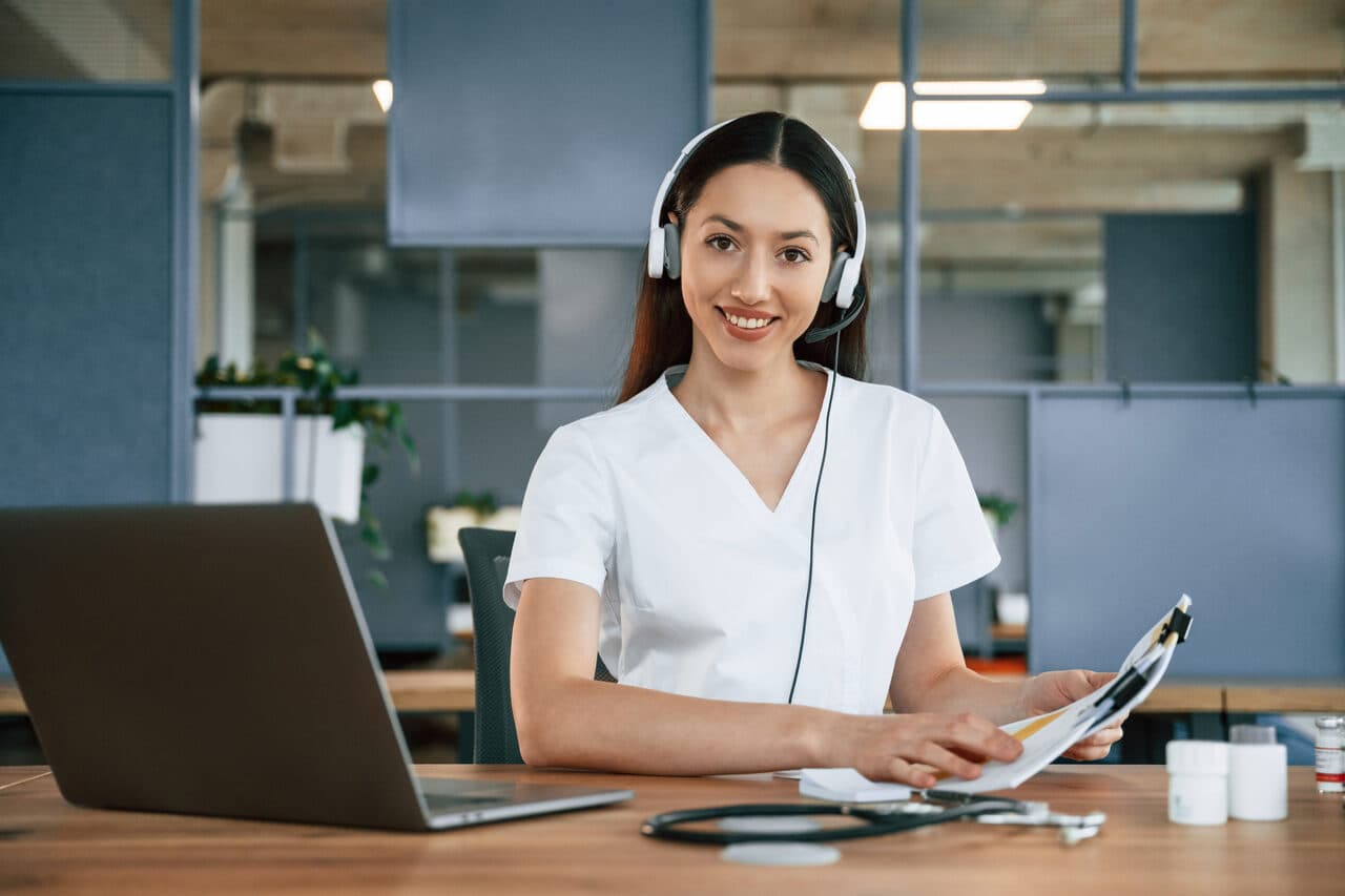 Healthcare professional on a virtual consultation call